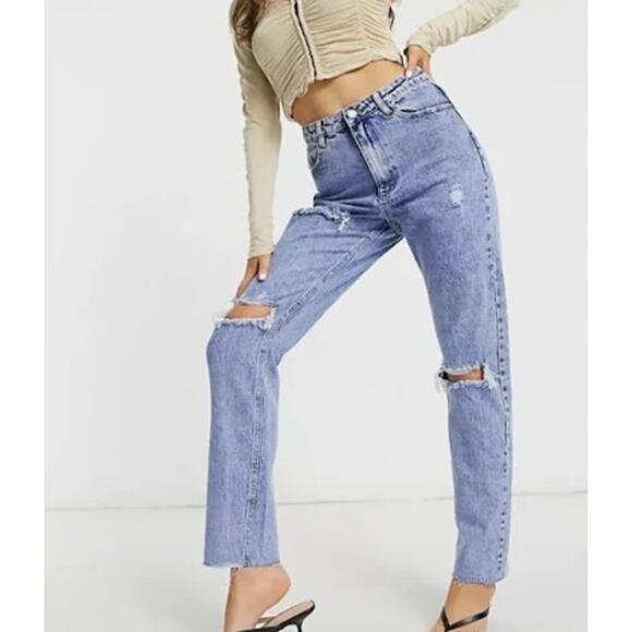 Missguided Light Wash Blue Denim Distressed Straight Jeans Women's Size 6 Petite - Picture 9 of 9
